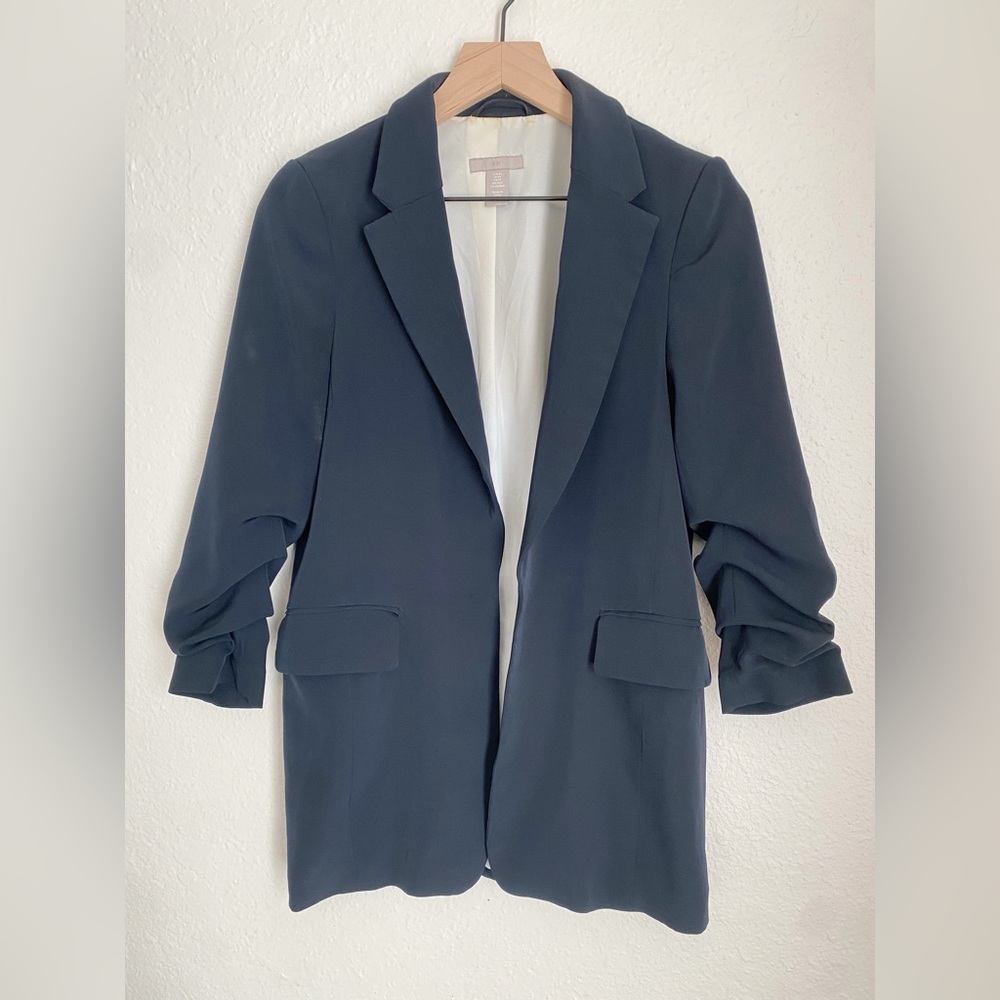 H&M Navy Blazer Jacket 3/4 Length Sleeves XS